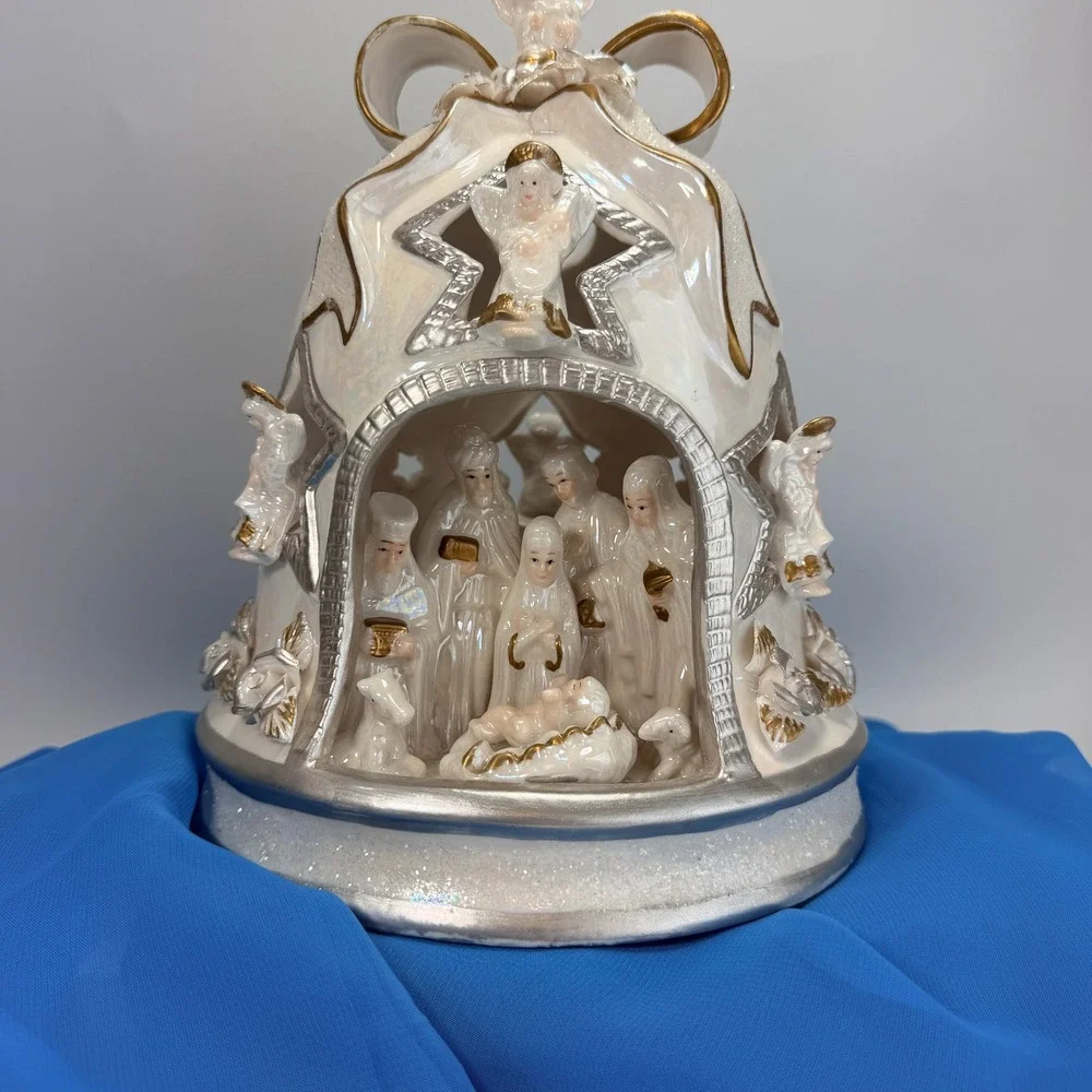 Cracker Barrel Vintage Pearlized Porcelain Christmas Nativity Bell